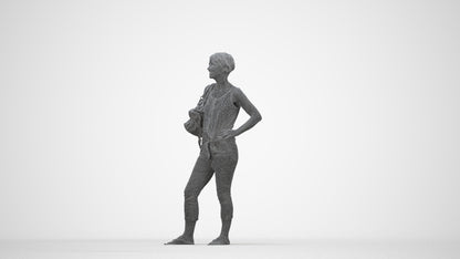 3D people model senior woman standing, scanned human for 3ds Max rendering, wireframe back view