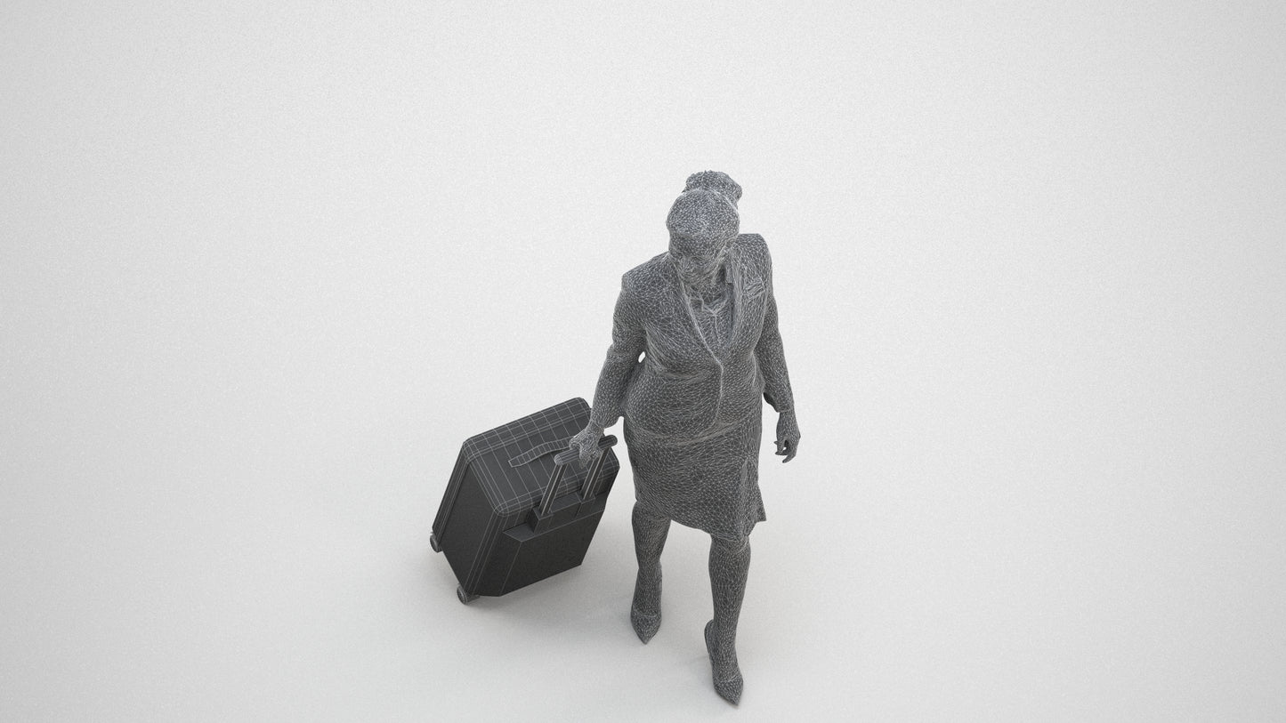 3D people model woman hospitality, scanned human for 3ds Max rendering, wireframe three-quarter view