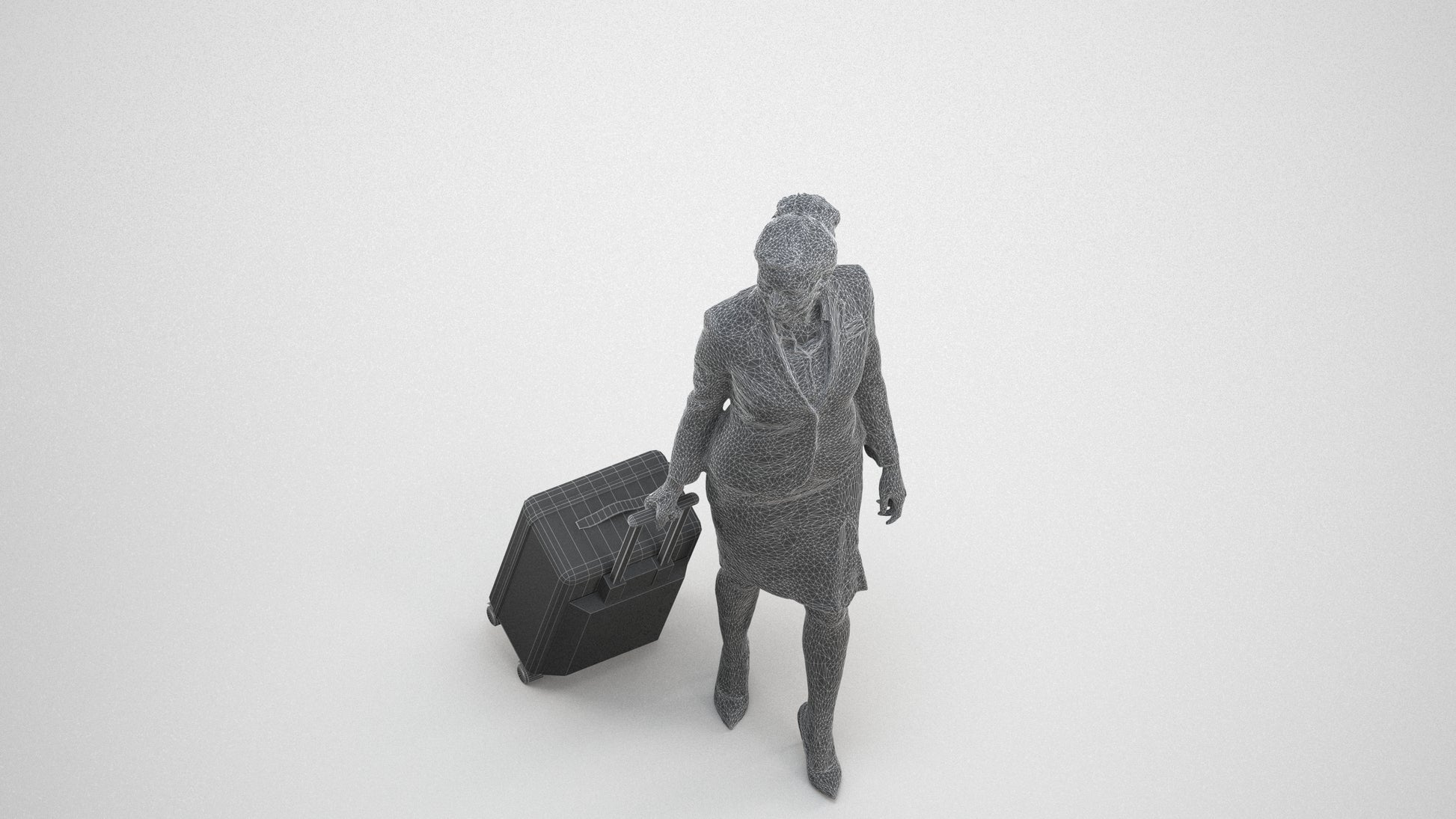 3D people model woman hospitality, scanned human for 3ds Max rendering, wireframe three-quarter view