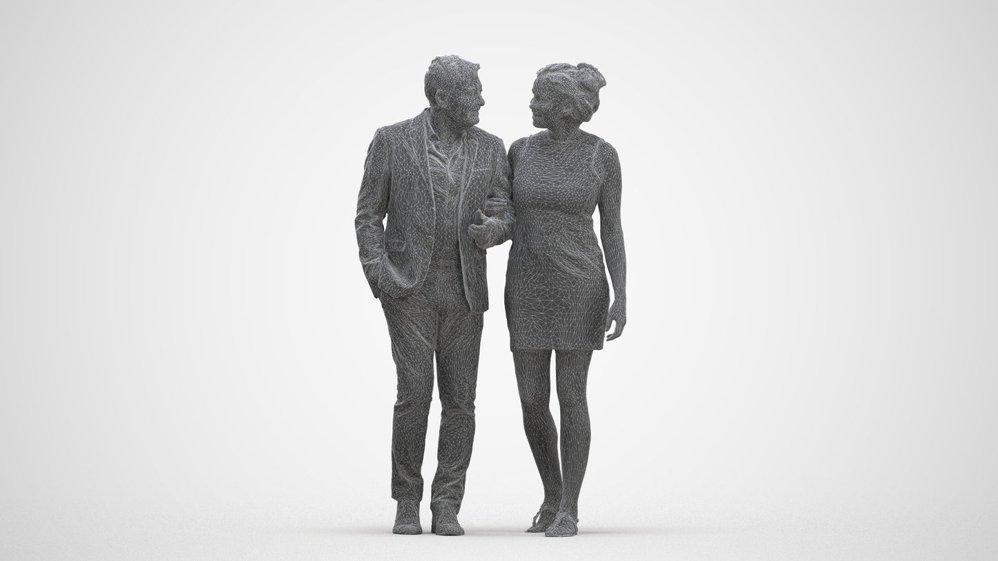 realistic 3D people woman casual couple, render-ready for V-Ray and Corona, FBX OBJ, three-quarter front view render