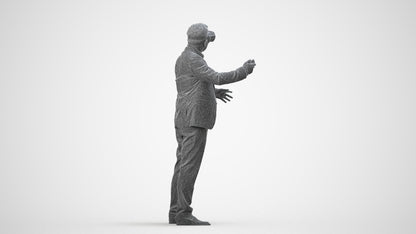 3D scanned man standing business, photorealistic archviz people for Enscape and SketchUp, wireframe side view