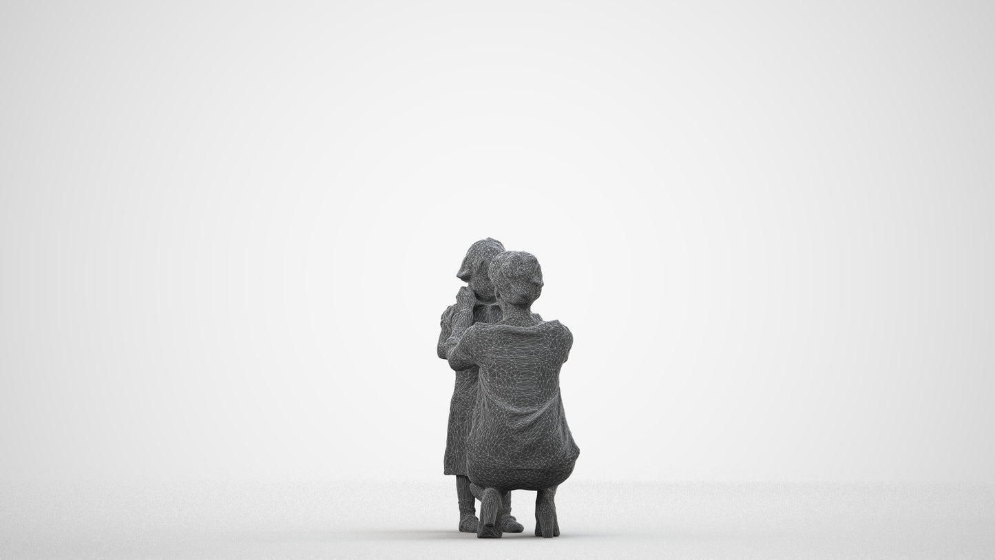 realistic 3D people woman casual kids, render-ready for V-Ray and Corona, FBX OBJ, wireframe side view