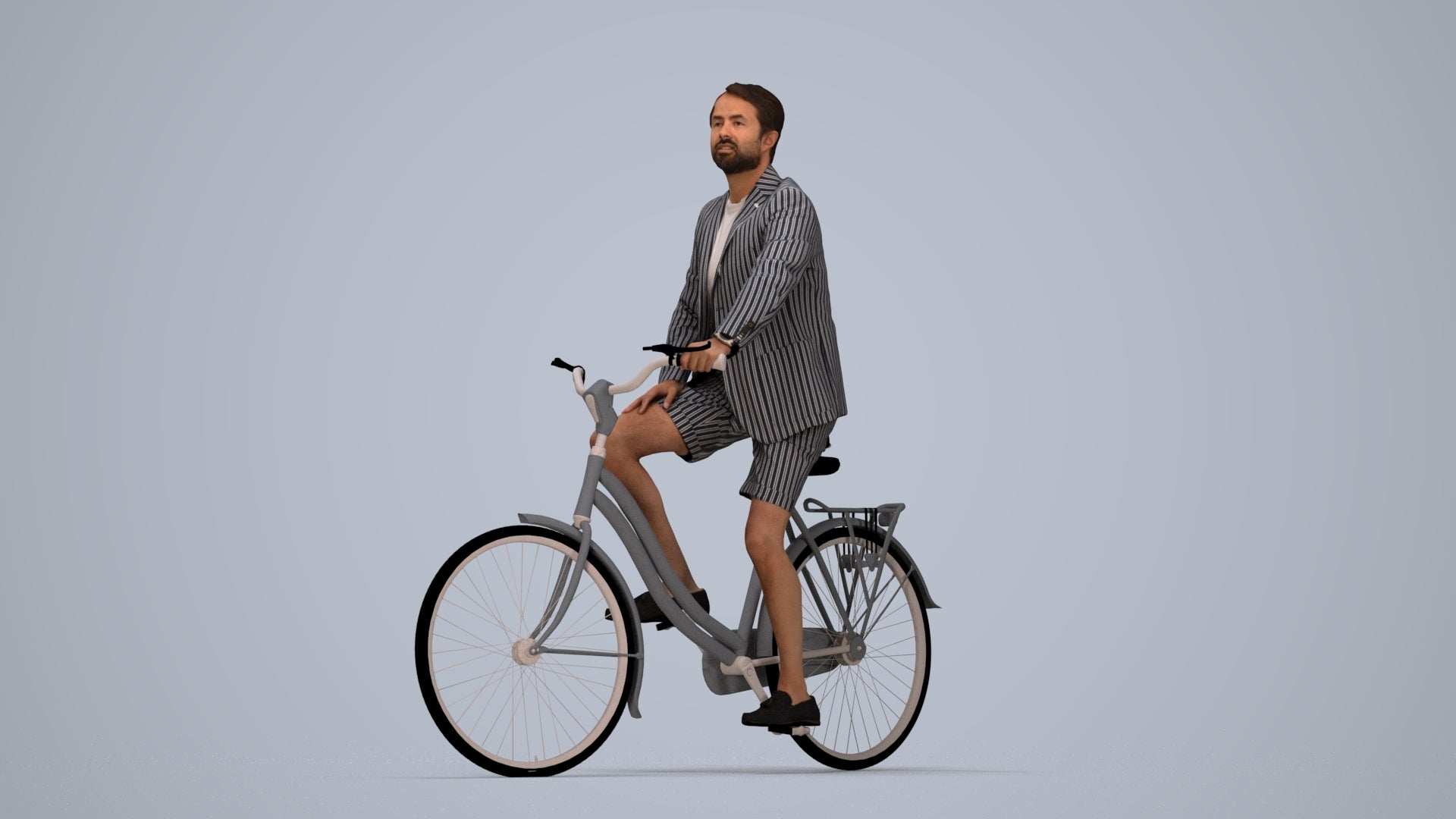 3D scanned man cycling business, photorealistic archviz people for Enscape and SketchUp, top-down view render