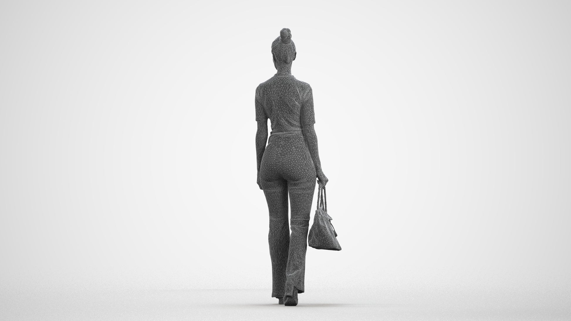 realistic 3D human woman casual walking, archviz people FBX OBJ for Blender, wireframe front view