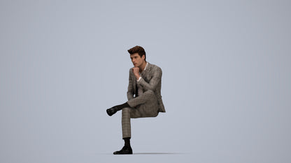 3D human model man business, photogrammetry scanned person for archviz, top-down view render