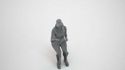 photogrammetry 3D woman casual sitting, realistic human model archviz FBX, wireframe three-quarter view