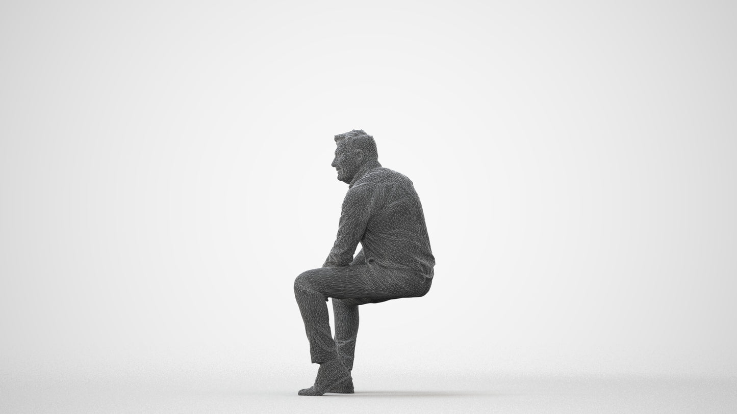 3D people model man casual sitting, scanned human for 3ds Max rendering, square thumbnail