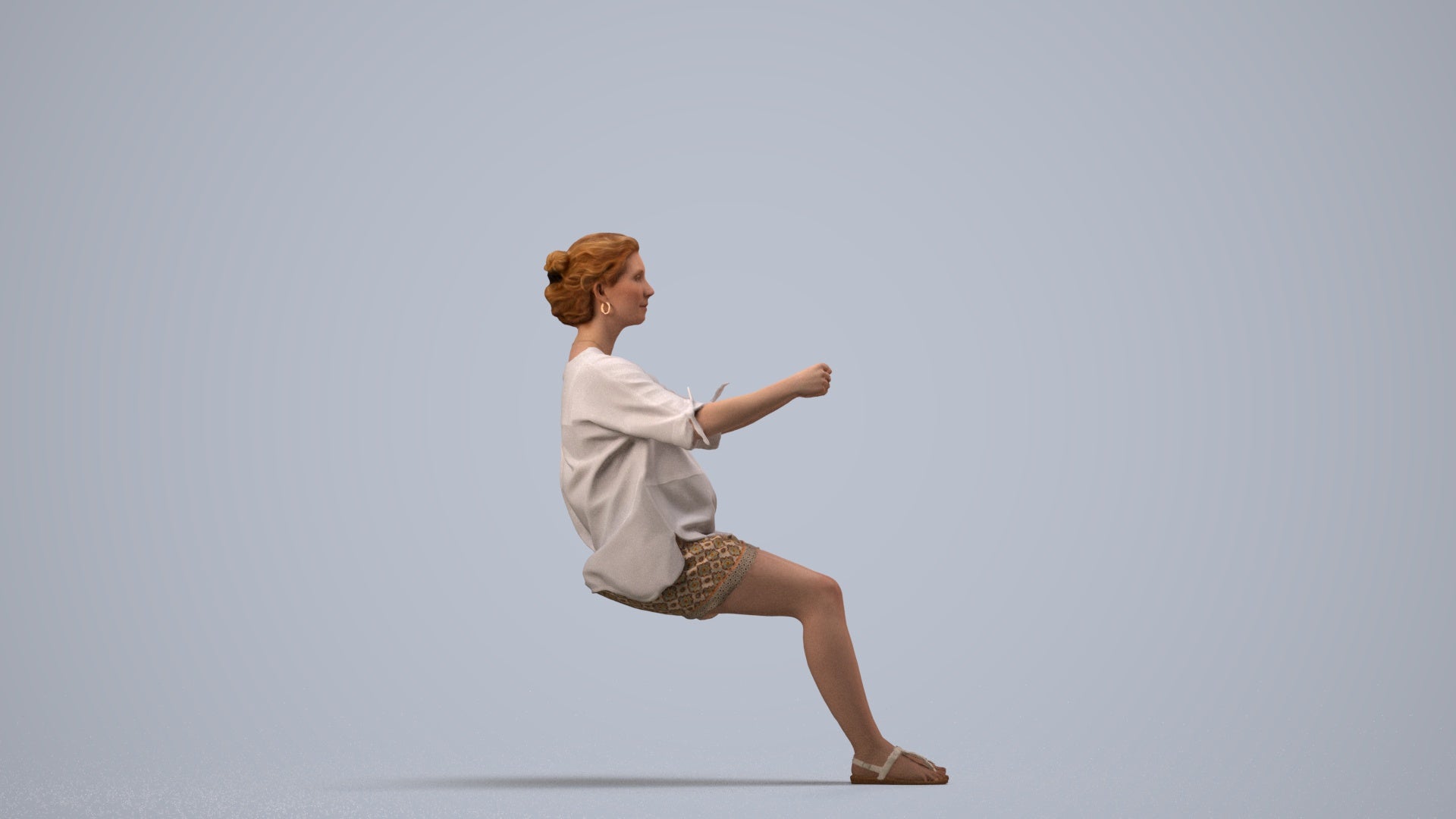 3D scanned woman driving casual, photorealistic archviz people for Enscape and SketchUp, side view render