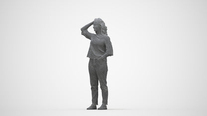 photogrammetry 3D woman casual standing, realistic human model archviz FBX, wireframe back view
