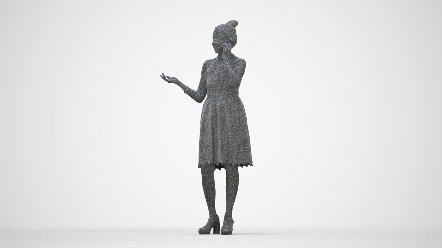 scanned 3D woman formal standing, photogrammetry people for Enscape and V-Ray, wireframe back view