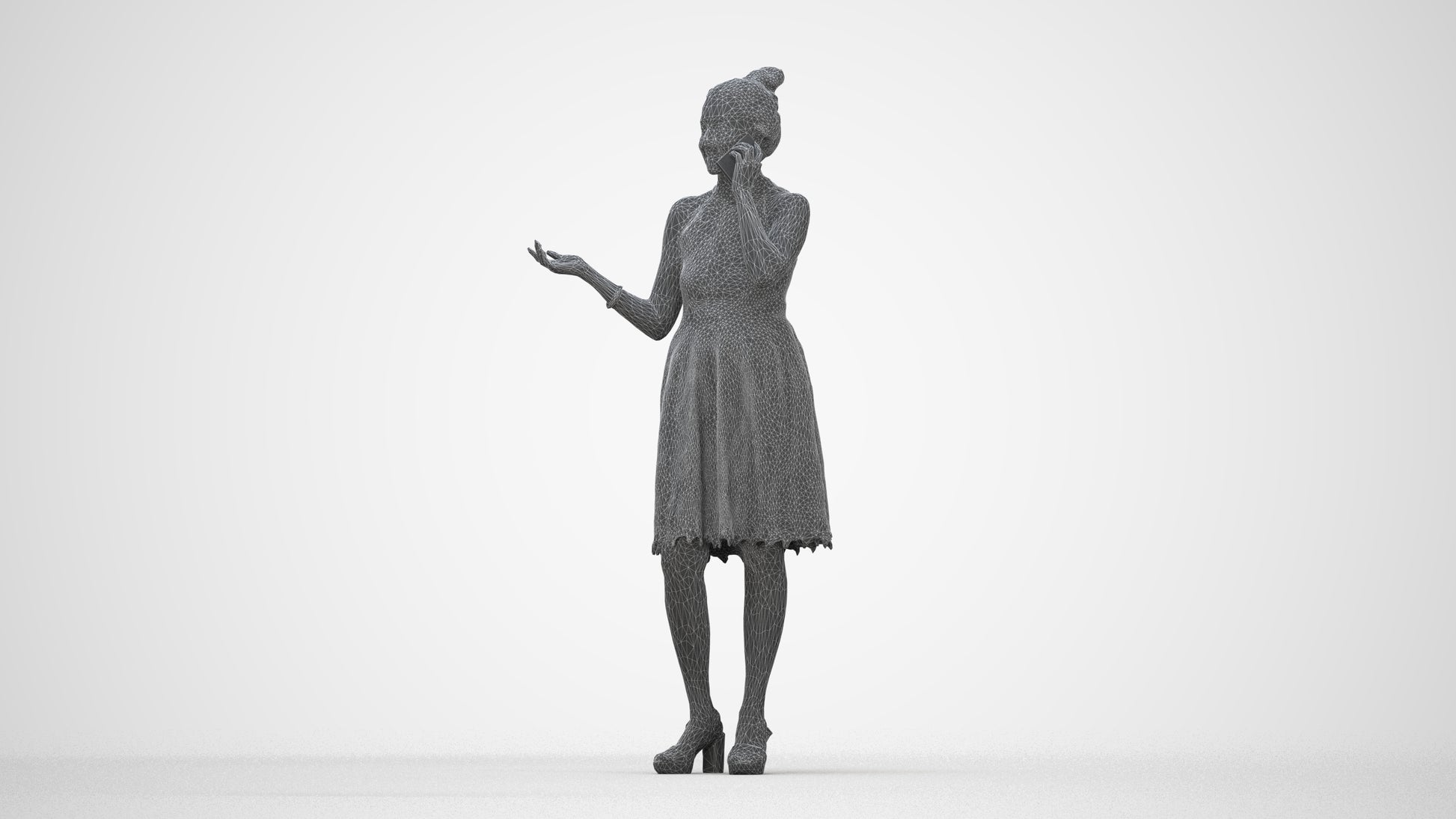 scanned 3D woman formal standing, photogrammetry people for Enscape and V-Ray, wireframe back view