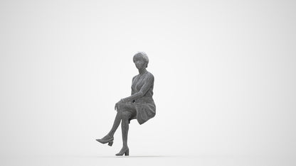 3D people model woman casual sitting, scanned human for 3ds Max rendering, wireframe back view