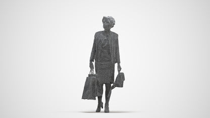 realistic 3D human woman business shopping, archviz people FBX OBJ for Blender, three-quarter front view render