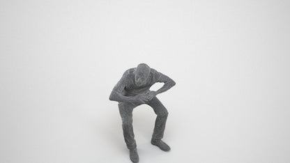 3D people model senior man casual sitting, scanned human for 3ds Max rendering, wireframe three-quarter view