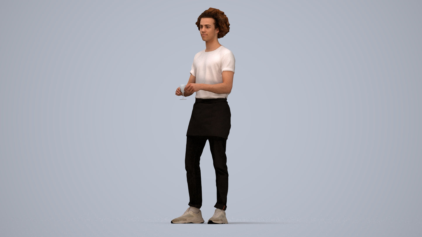 scanned 3D man hospitality, photogrammetry people for Enscape and V-Ray, top-down view render