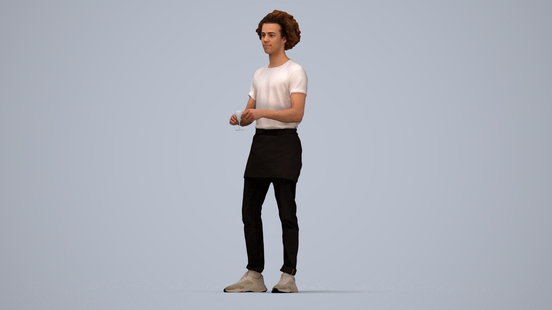 scanned 3D man hospitality, photogrammetry people for Enscape and V-Ray, top-down view render