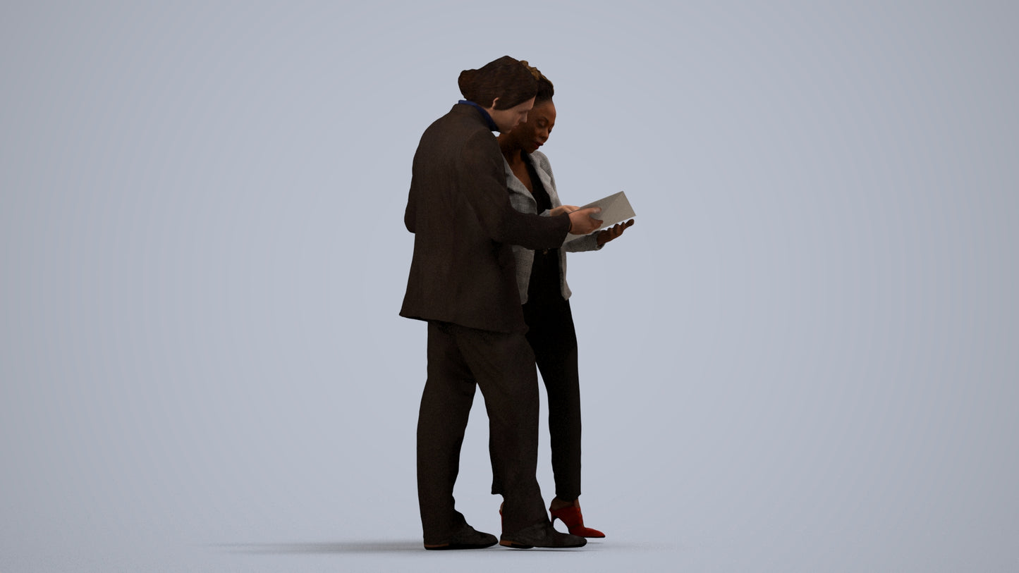 3D people model woman business, scanned human for 3ds Max rendering, side view render