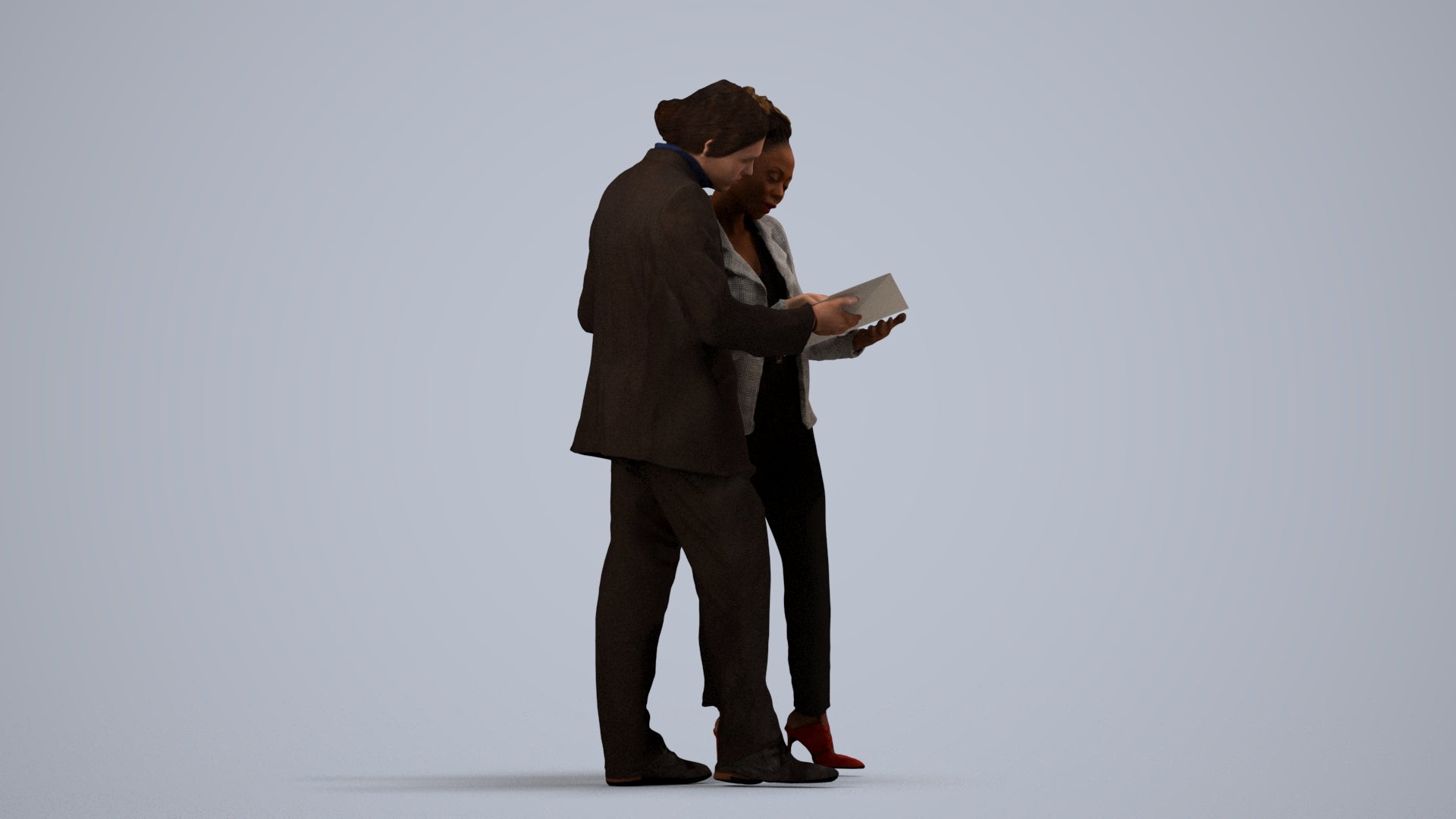 3D people model woman business, scanned human for 3ds Max rendering, side view render