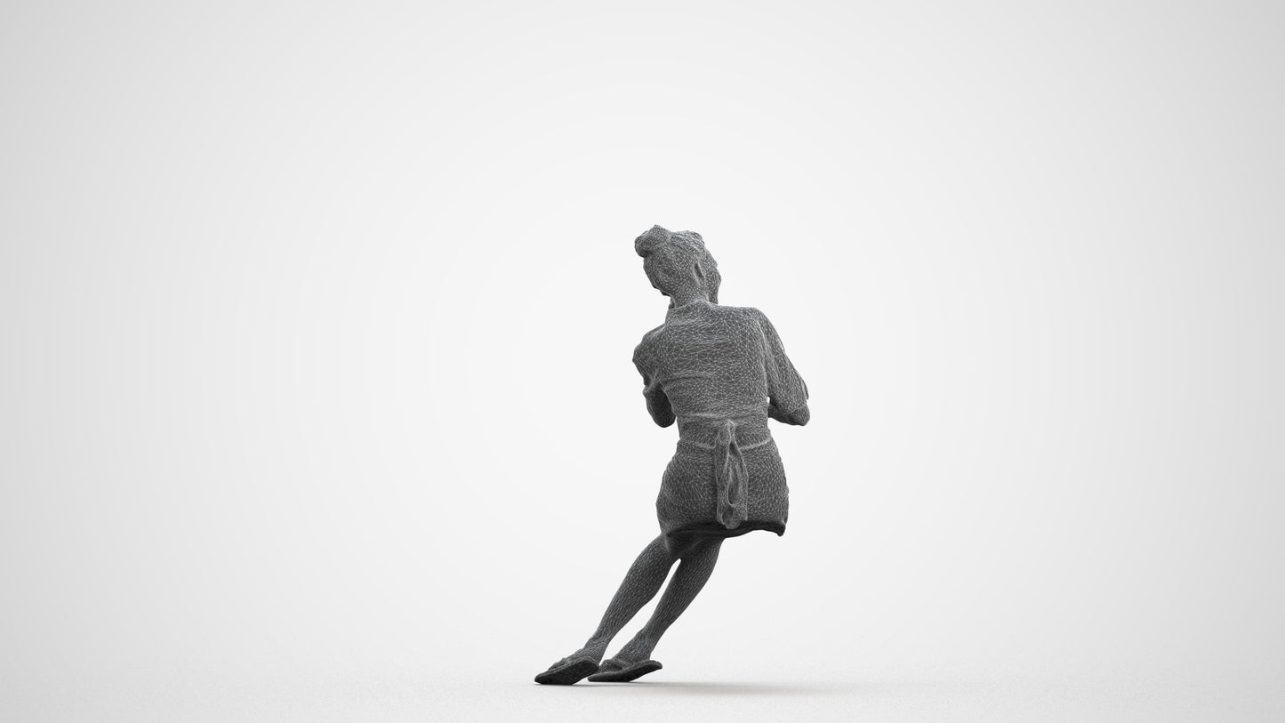 realistic 3D human woman casual sitting, archviz people FBX OBJ for Blender, wireframe front view