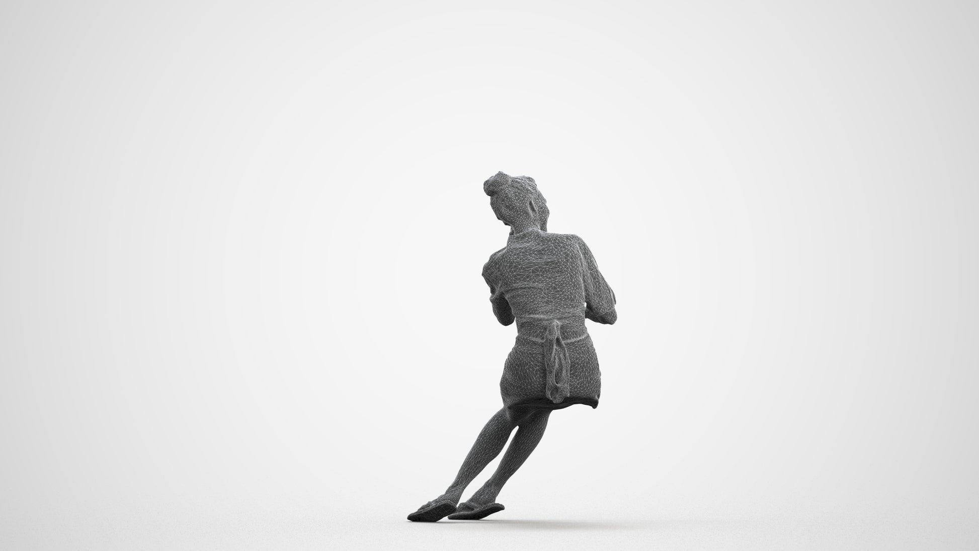 realistic 3D human woman casual sitting, archviz people FBX OBJ for Blender, wireframe front view