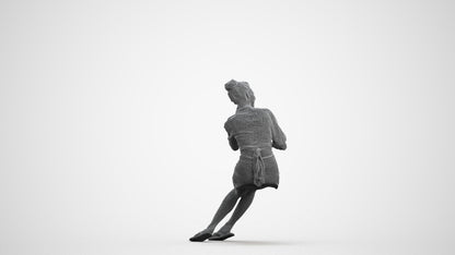 realistic 3D human woman casual sitting, archviz people FBX OBJ for Blender, wireframe front view