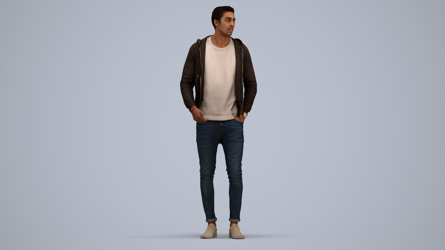 realistic 3D people man casual standing, render-ready for V-Ray and Corona, FBX OBJ, standing pose render