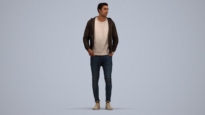 realistic 3D people man casual standing, render-ready for V-Ray and Corona, FBX OBJ, standing pose render