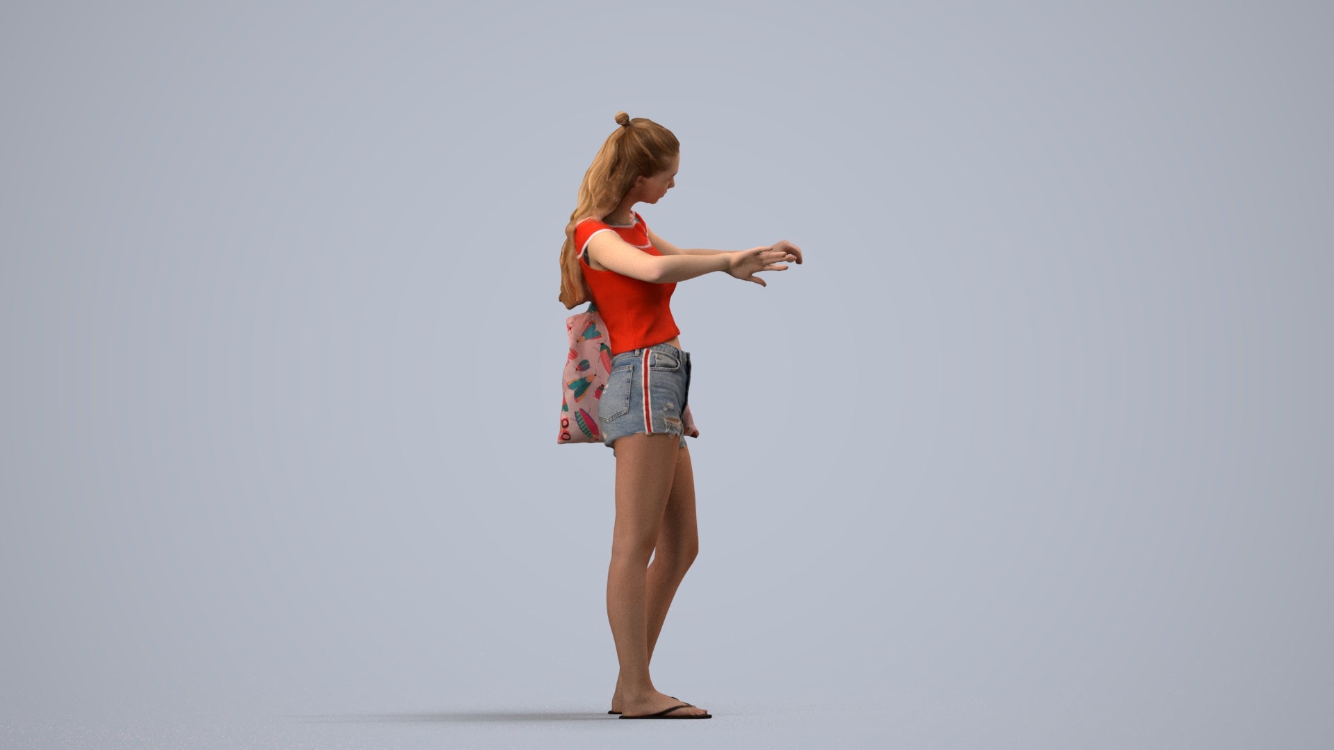 3D people model girl casual shopping, scanned human for 3ds Max rendering, side view render