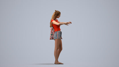 3D people model girl casual shopping, scanned human for 3ds Max rendering, side view render