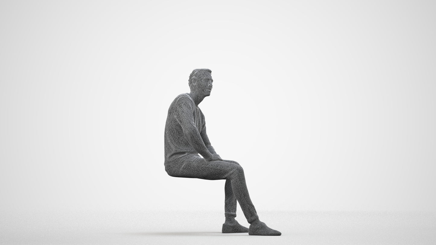 scanned 3D man casual sitting, photogrammetry people for Enscape and V-Ray, back view render