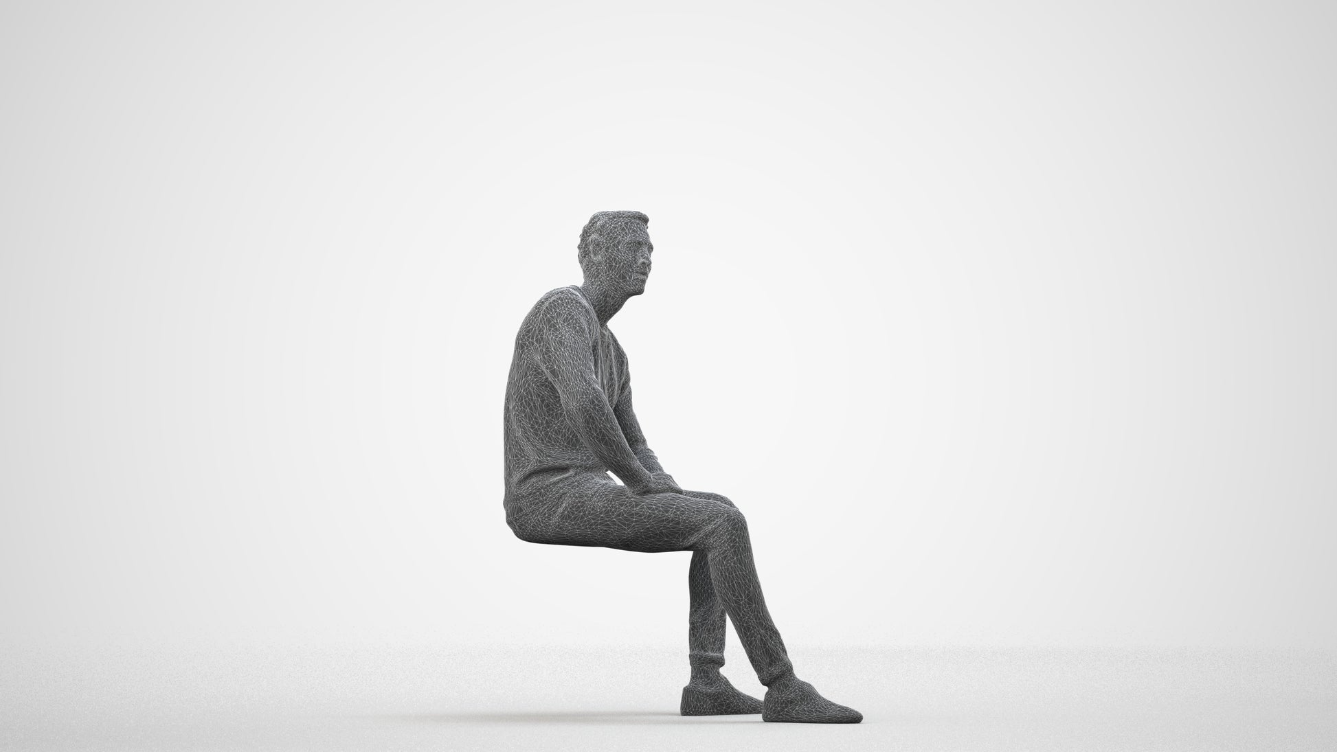 scanned 3D man casual sitting, photogrammetry people for Enscape and V-Ray, back view render