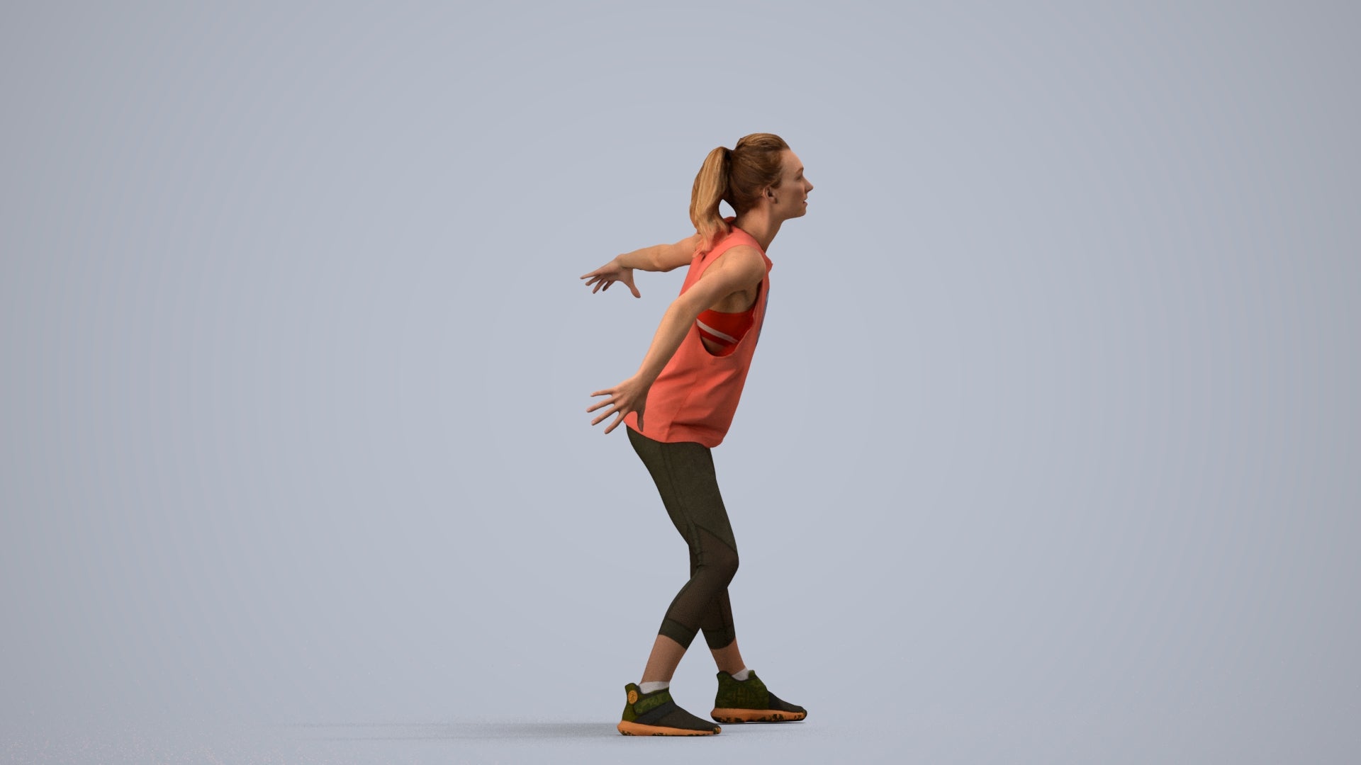 realistic 3D people woman sport, render-ready for V-Ray and Corona, FBX OBJ, side view render