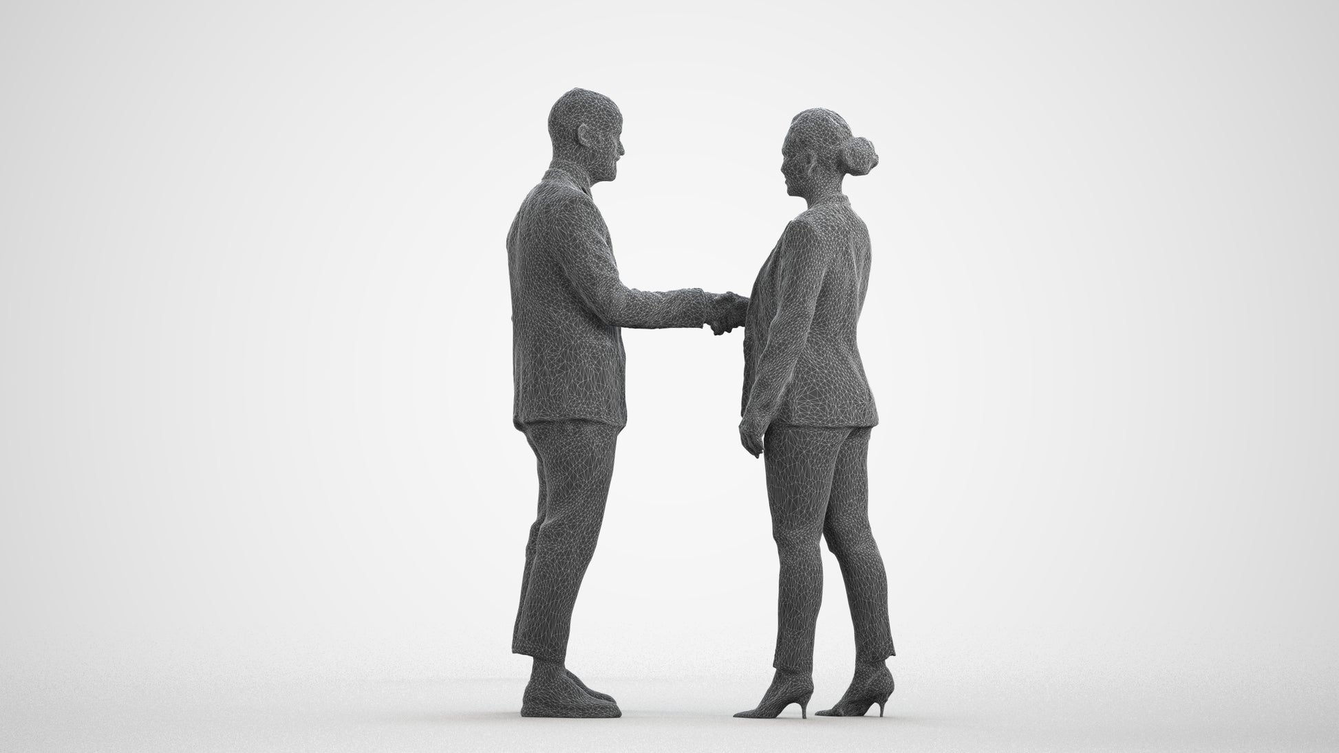realistic 3D woman business, scanned archviz people for Blender and 3ds Max, wireframe front view
