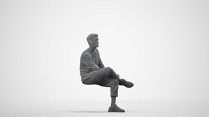 3D people model man casual sitting, scanned human for 3ds Max rendering, wireframe side view