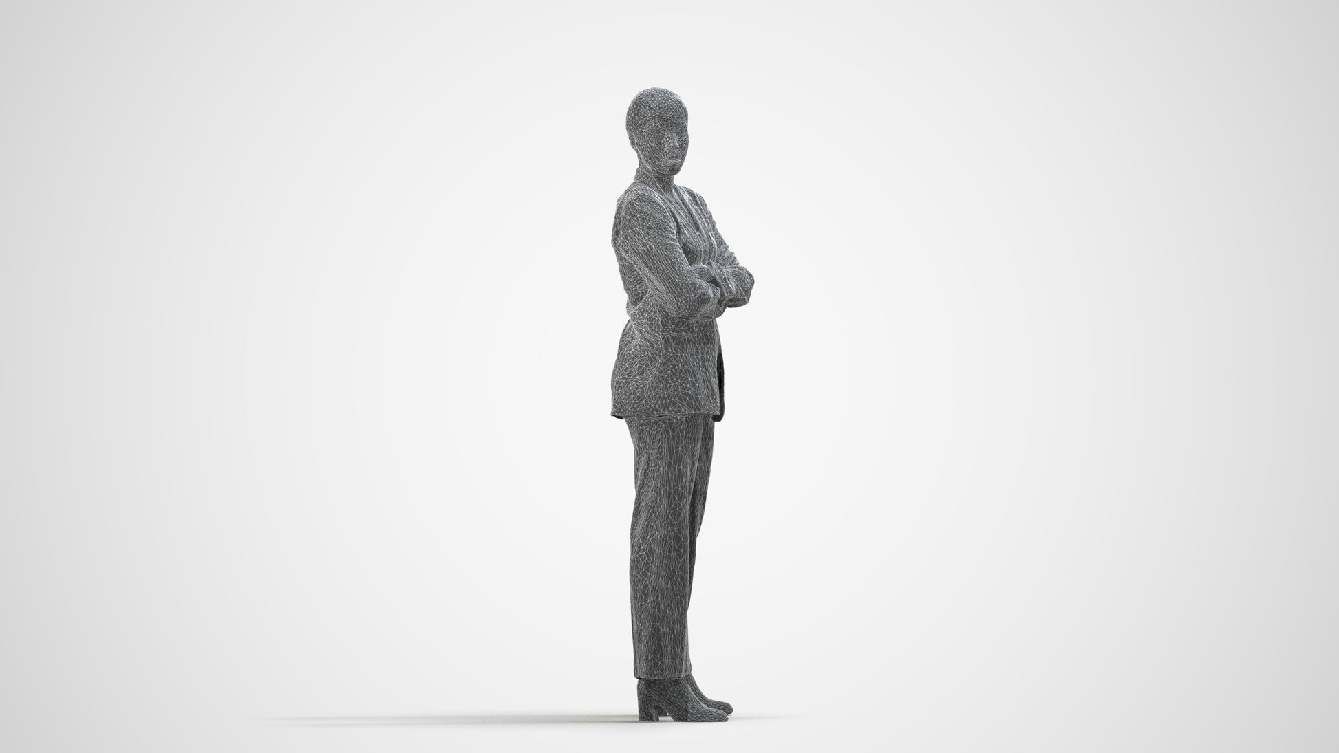 photogrammetry 3D woman business, realistic human model archviz FBX, wireframe side view