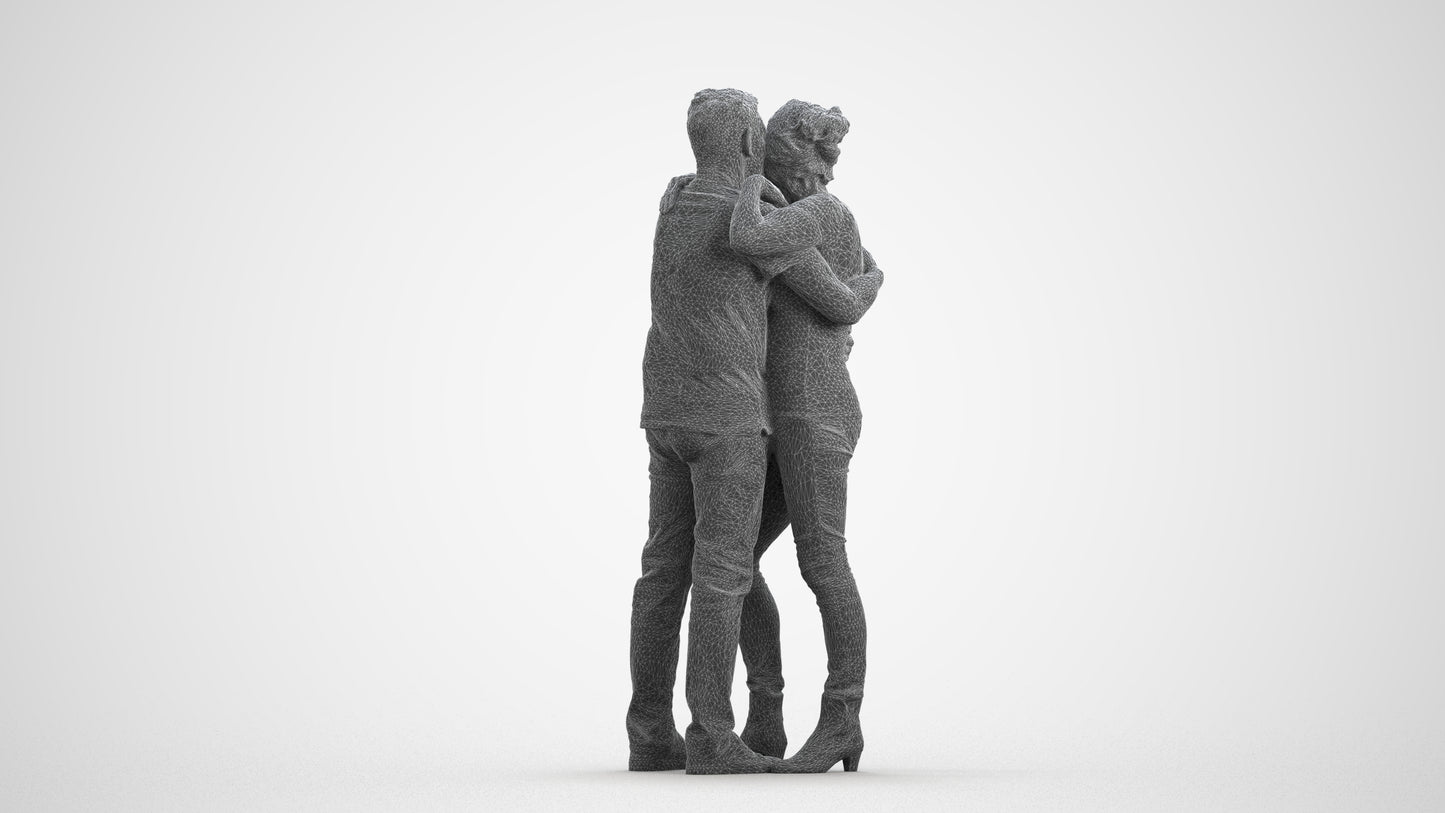 scanned 3D senior woman casual couple, photogrammetry people for Enscape and V-Ray, wireframe front view
