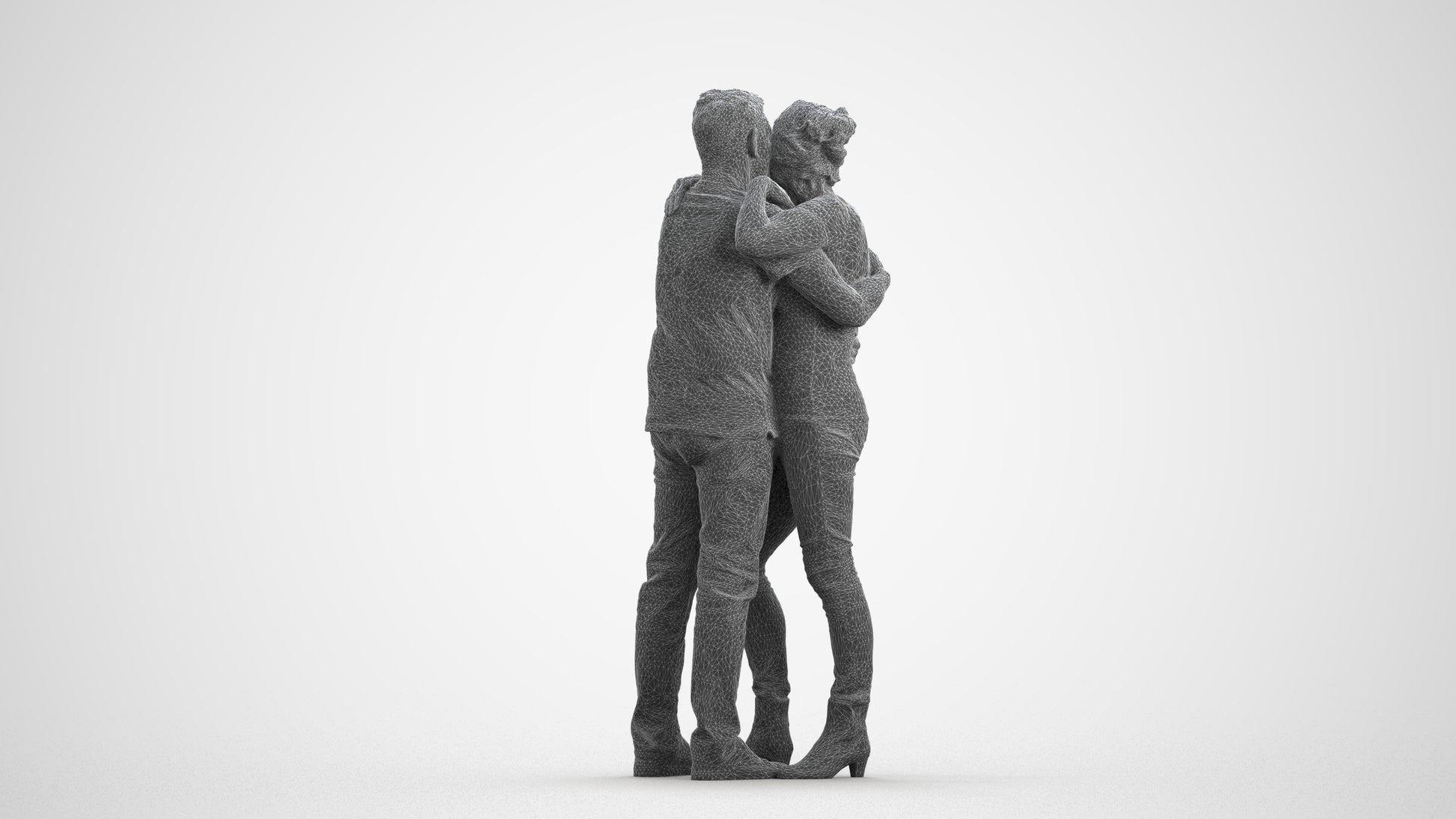 scanned 3D senior woman casual couple, photogrammetry people for Enscape and V-Ray, wireframe front view