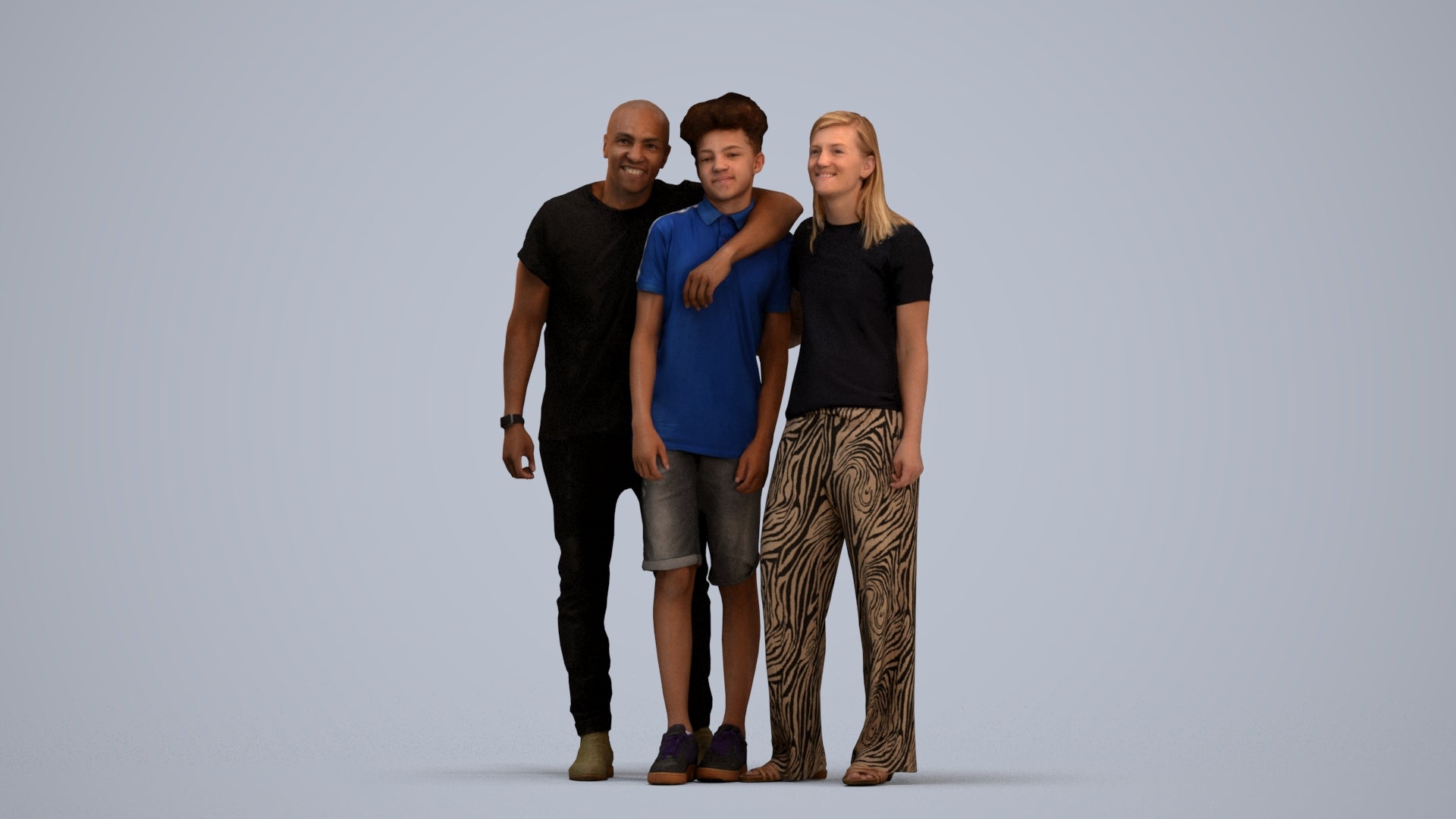 3D human model girl casual kids, photogrammetry scanned person for archviz, standing pose render