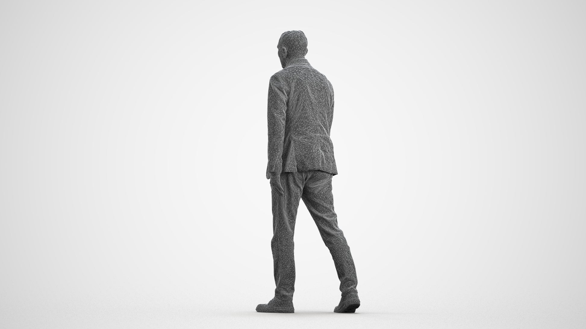 3D scanned senior man walking business, photorealistic archviz people for Enscape and SketchUp, wireframe front view