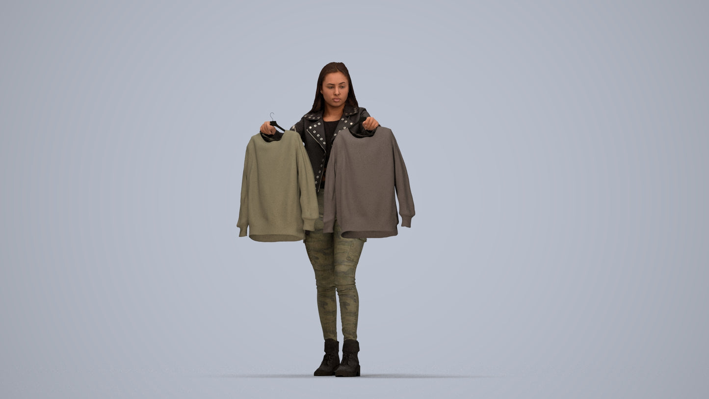 realistic 3D woman casual shopping, scanned archviz people for Blender and 3ds Max, top-down view render