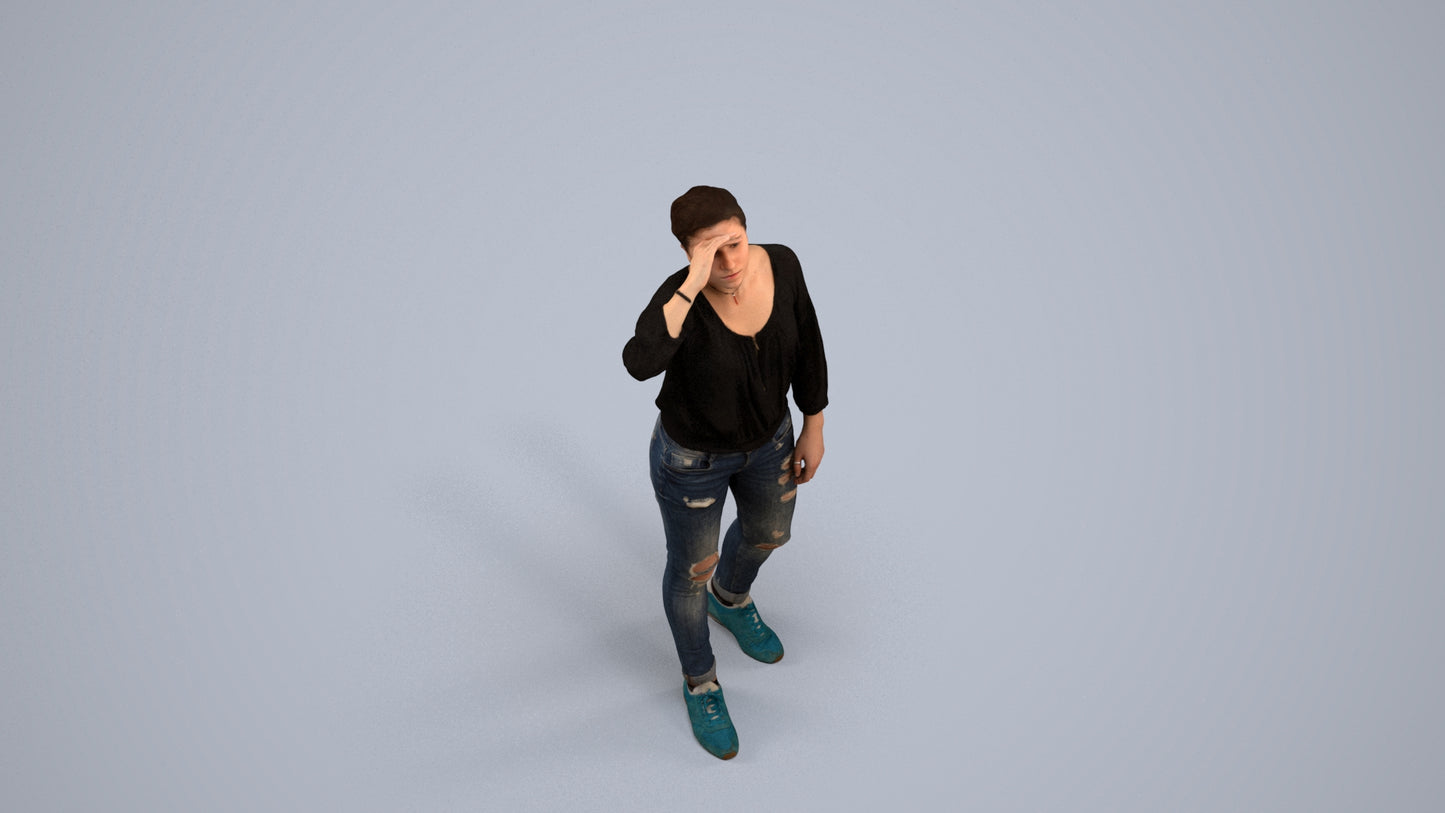 3D scanned woman standing casual, photorealistic archviz people for Enscape and SketchUp, back view render