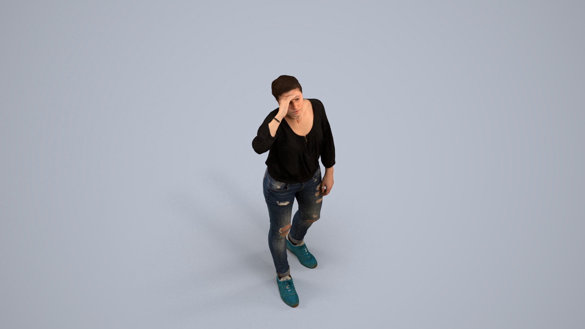 3D scanned woman standing casual, photorealistic archviz people for Enscape and SketchUp, back view render