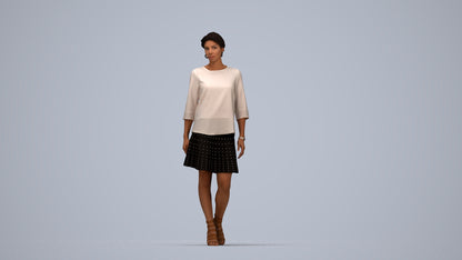realistic 3D woman business standing, scanned archviz people for Blender and 3ds Max, top-down view render