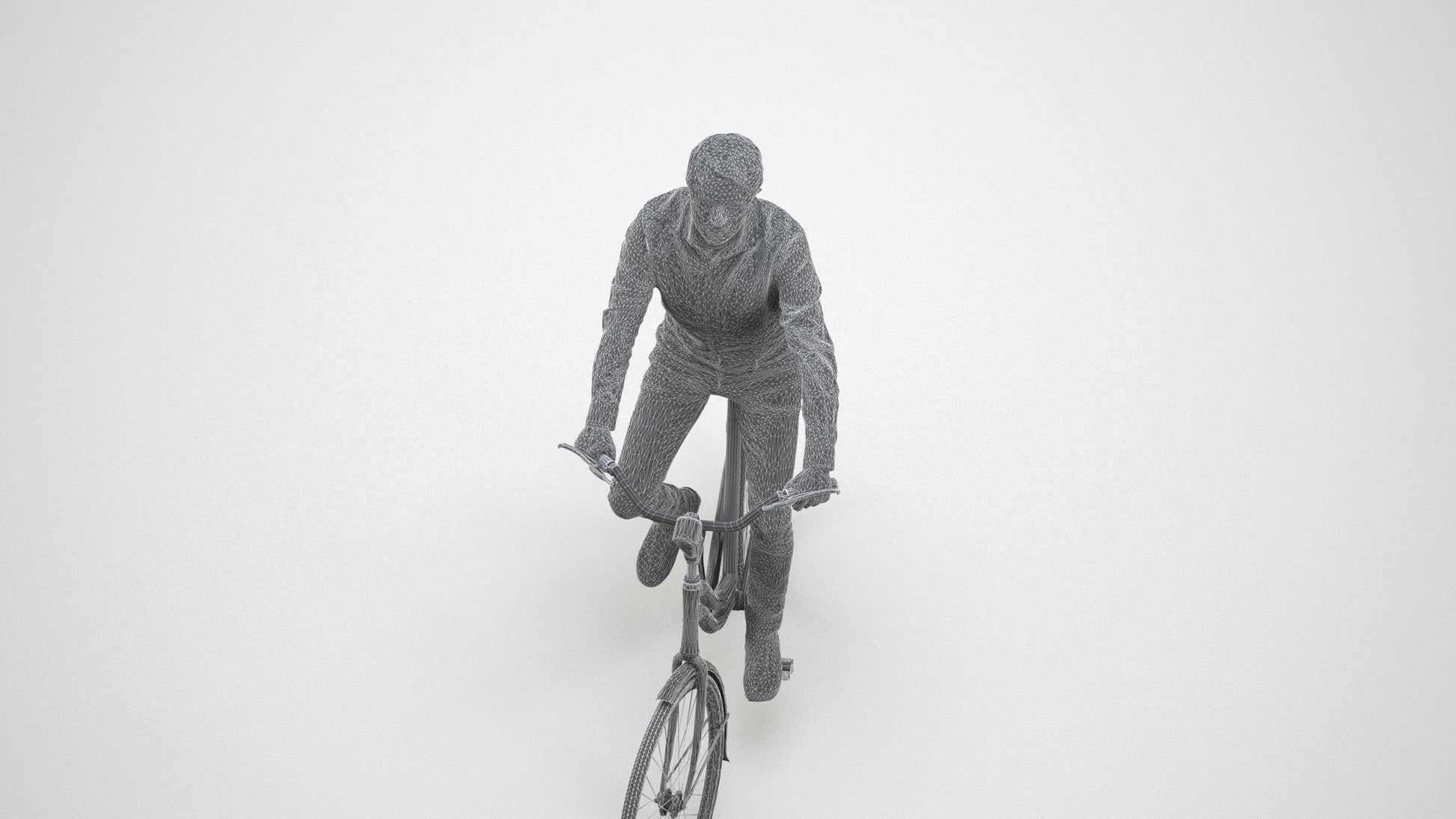 3D scanned man cycling business, photorealistic archviz people for Enscape and SketchUp, wireframe three-quarter view
