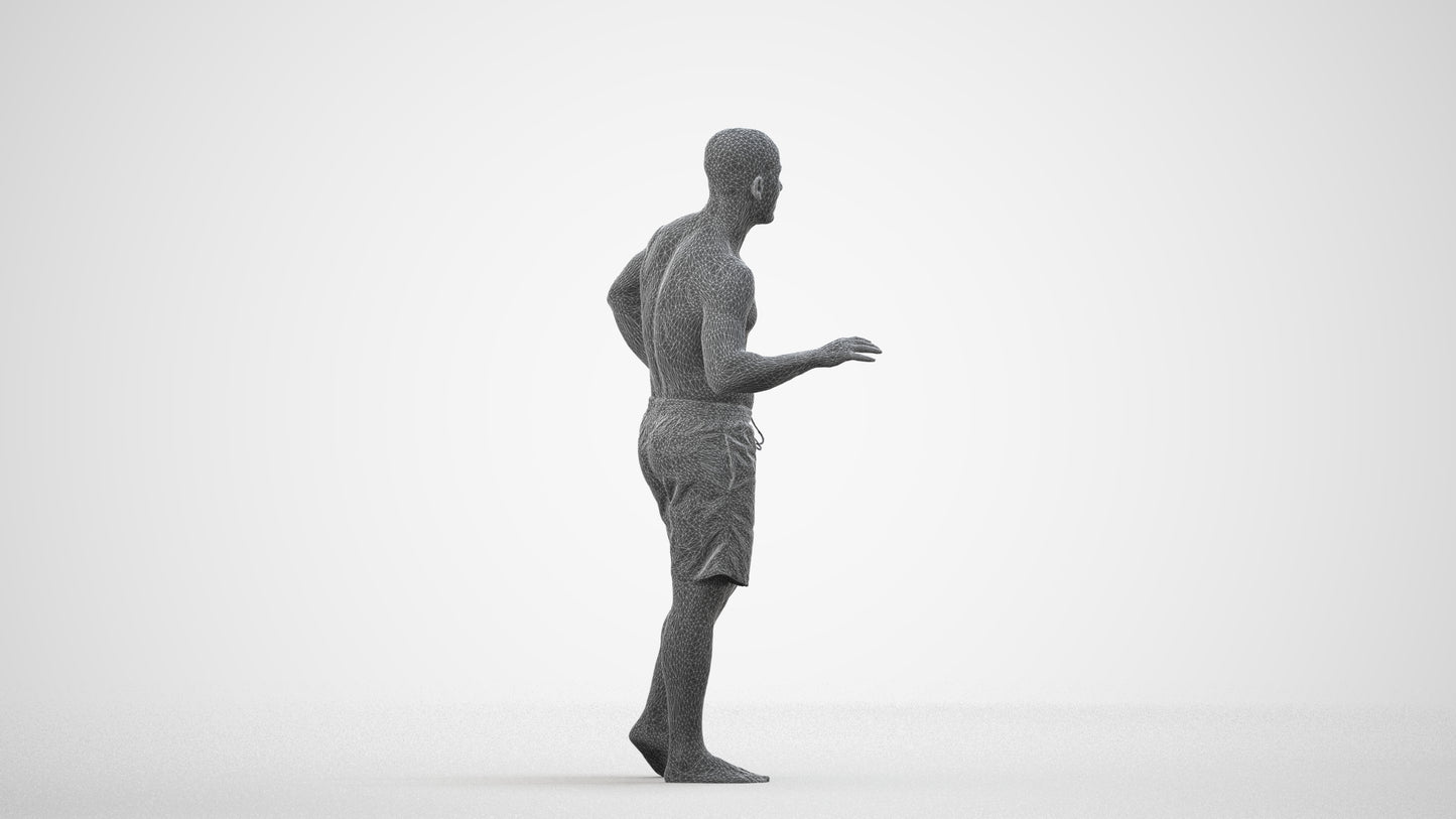 realistic 3D human man pool, archviz people FBX OBJ for Blender, wireframe side view
