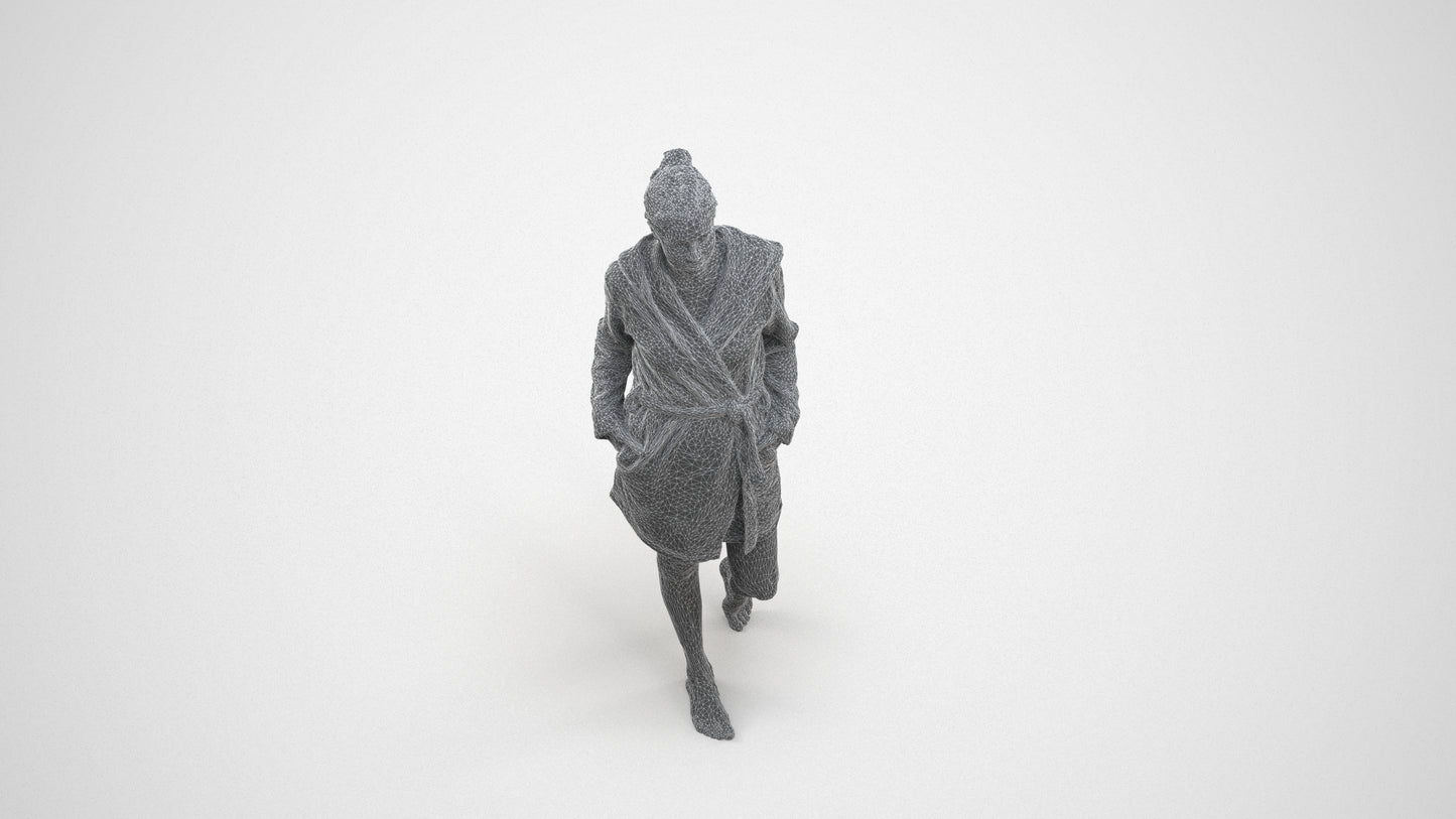 realistic 3D woman bathroom, scanned archviz people for Blender and 3ds Max, wireframe three-quarter view