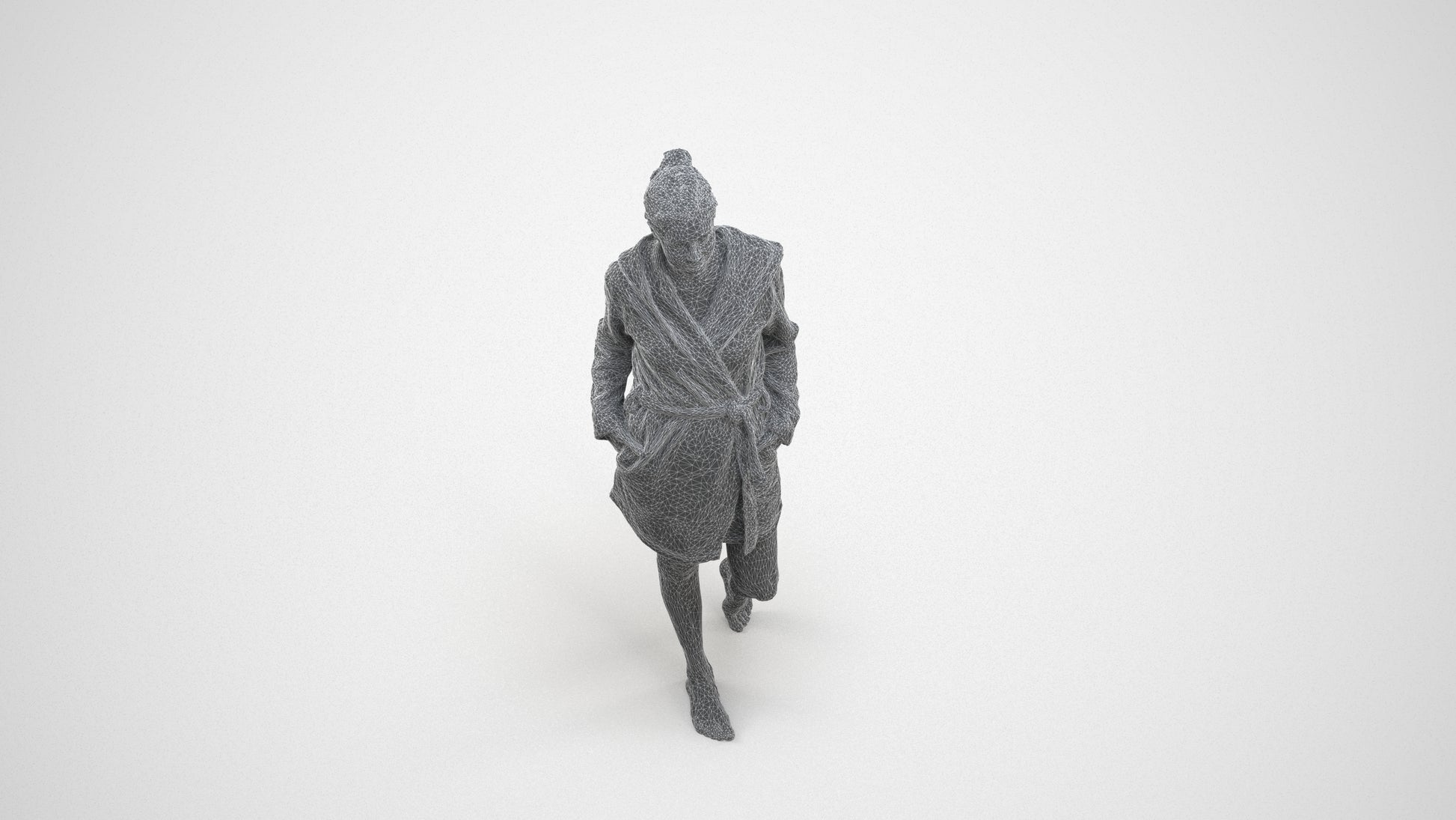 realistic 3D woman bathroom, scanned archviz people for Blender and 3ds Max, wireframe three-quarter view