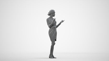 3D human model woman casual standing, photogrammetry scanned person for archviz, wireframe side view