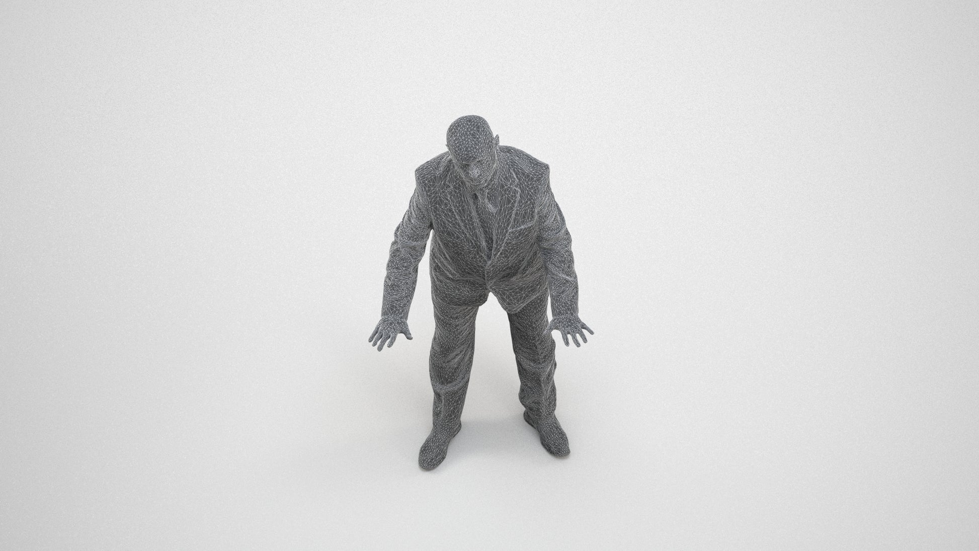 scanned 3D senior man business, photogrammetry people for Enscape and V-Ray, wireframe three-quarter view
