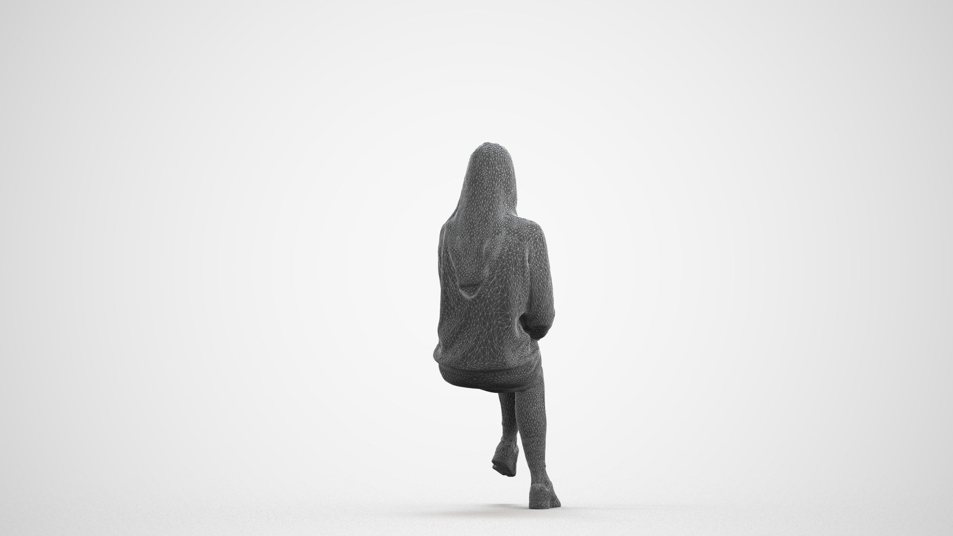 realistic 3D human woman casual sitting, archviz people FBX OBJ for Blender, wireframe front view